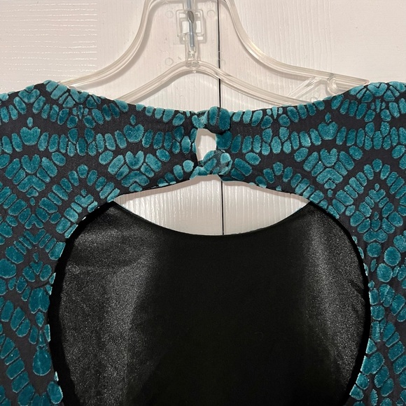 Teal Velvet Keyhole Back Mini Dress - Picture 4 of 5
